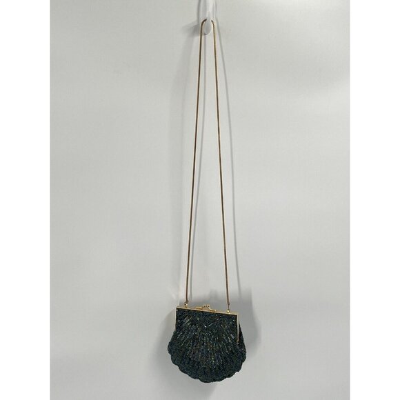 Valerie Stevens Vintage Beaded Seashell Scallop Purse Gold Chain - Picture 5 of 5